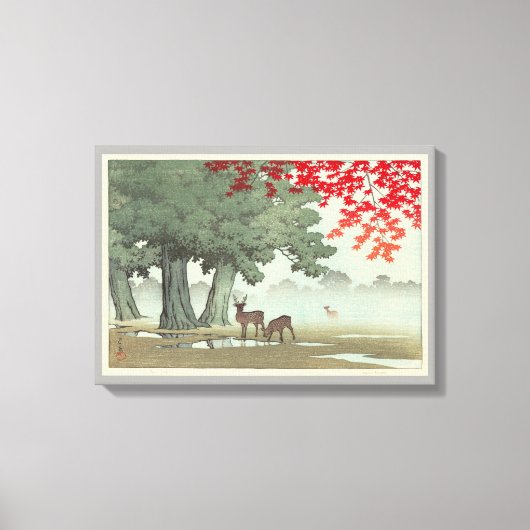 奈 良 園 鹿, Deer of Nara Park, Hasui Kawase, Woodcut Canvas Afdruk (Voorkant)