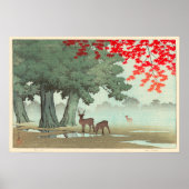 奈 良 園 鹿, Deer of Nara Park, Hasui Kawase, Woodcut Poster (Voorkant)