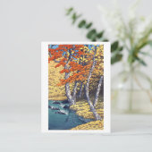 奥 瀬 秋, herfst bij Oirase, Hasui Kawase, Woodcut Briefkaart (Staand voorkant)