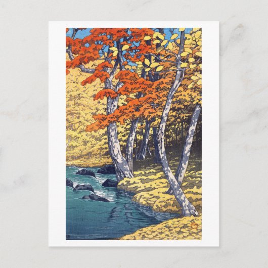 奥 瀬 秋, herfst bij Oirase, Hasui Kawase, Woodcut Briefkaart (Voorkant)