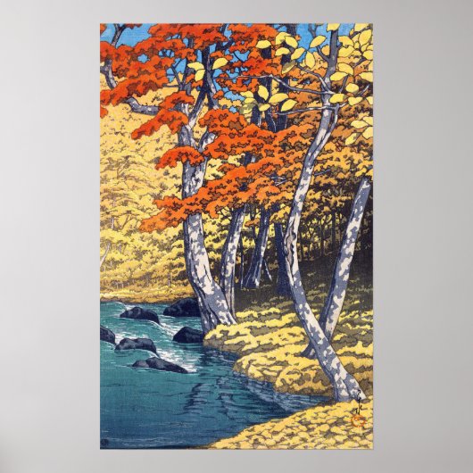 奥 瀬 秋, herfst bij Oirase, Hasui Kawase, Woodcut Poster (Voorkant)