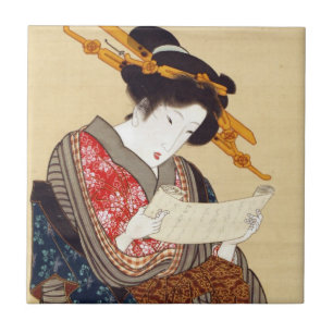 女, 国 貞 Woman, Kunisada, Ukiyo-e Tegeltje
