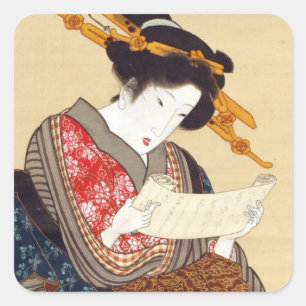 女, 国 貞 Woman, Kunisada, Ukiyo-e Vierkante Sticker