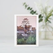 姫 城, Himeji Castle, Hiroshi Yoshida, Woodcut Briefkaart (Staand voorkant)