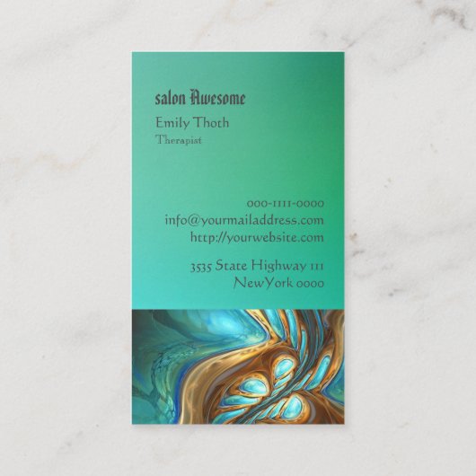 孔雀をイメージしたキレイな青と緑の VISITEKAARTJE (Achterkant)