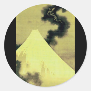 富 と 龍, 北 de berg Fuji en Dragon, Hokusai, Ukiyo-e Ronde Sticker