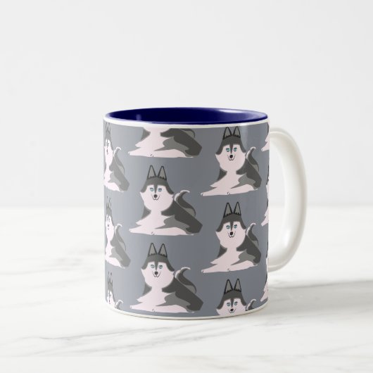 寝ているシベリアンハスキー Sleeping siberian husky Tweekleurige Koffiemok (Voorkant rechts)