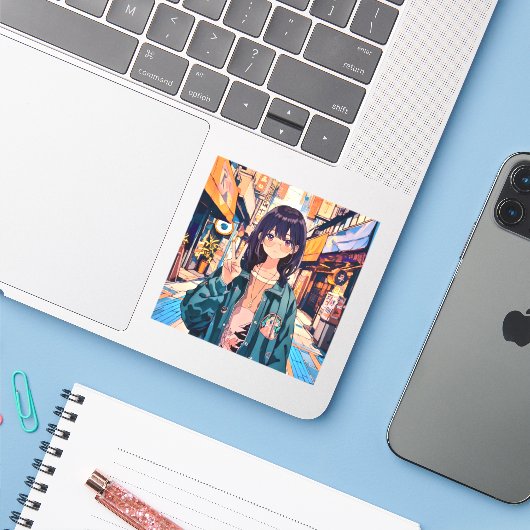 寿司娘アイコンシール seal｜GenerativeAI Sticker (Laptop met iPhone)