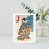 少 女 猫, 国 芳 Meisje met Cat, Kuniyoshi, Ukiyo-e Briefkaart (Staand voorkant)