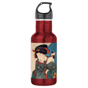 少 女 猫, 国 芳 Meisje met Cat, Kuniyoshi, Ukiyo-e Waterfles