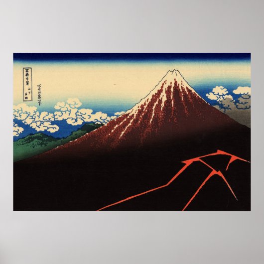 山 白, 北 斎 Thunder en de berg Fuji, Hokusai, Ukiyo-e Poster (Voorkant)