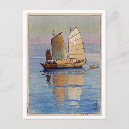 帆 船 日, Sailing Boats Evening Glow, Hiroshi Yoshida Briefkaart (Voorkant)