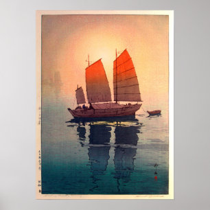 帆 船 朝, Sailing Boats Morning, Hiroshi Yoshida Poster