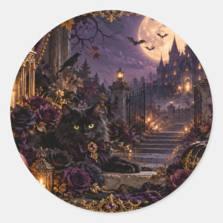 幻想的なゴシックハロウィン 黒猫 ラウンドシール RONDE STICKER