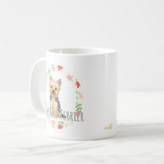 座っているヨークシャーテリア コーヒーマグカップ KOFFIEMOK (Voorkant links)