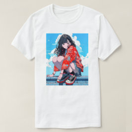 座るJK Tシャツ｜寿司娘 GenerativeAI T-shirt