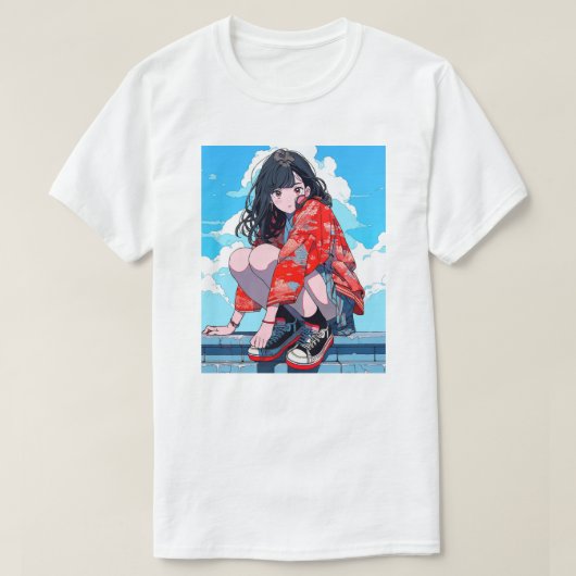 座るJK Tシャツ|寿司娘 GenerativeAI T-shirt (Design voorkant)