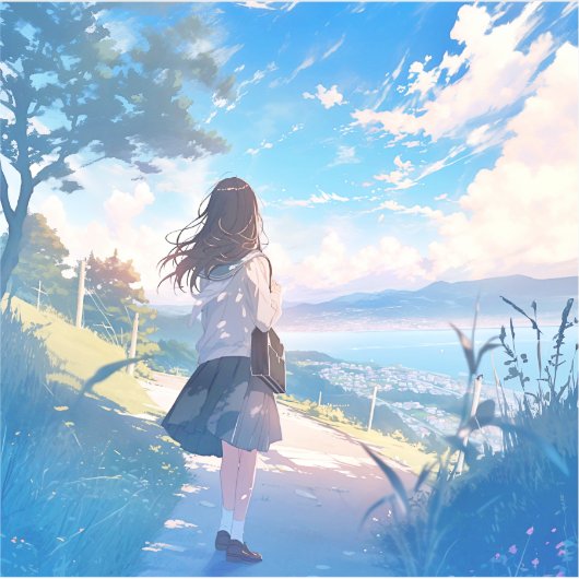 後ろ姿JKシール|寿司娘 GenerativeAI Sticker (Voorkant)