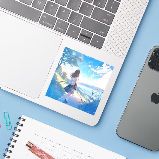 後ろ姿JKシール｜寿司娘 GenerativeAI Sticker (Laptop met iPhone)