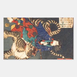 忍 者 虎, 芳 年 Ninja Hero & Tiger, Yoshitoshi, Ukiyo-e Rechthoekige Sticker
