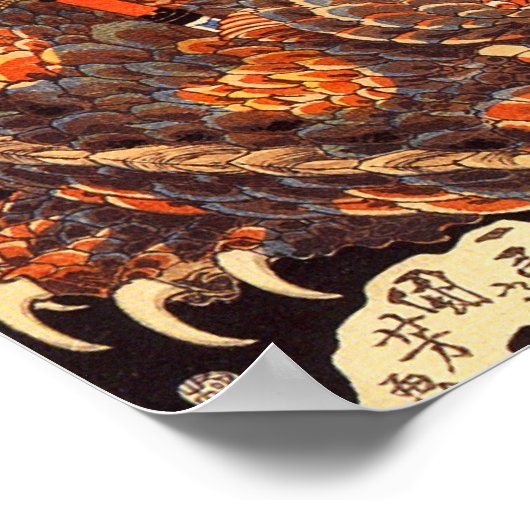 怪 と う 蔵, Musashi vecht monsters, Kuniyoshi Poster (Hoek)