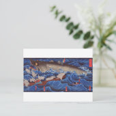 怪 鮫,国 Monster Shark, Kuniyoshi, Ukiyo-e Briefkaart (Staand voorkant)