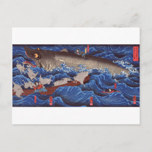 怪 鮫,国 Monster Shark, Kuniyoshi, Ukiyo-e Briefkaart