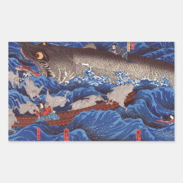 怪 鮫,国 Monster Shark, Kuniyoshi, Ukiyo-e Rechthoekige Sticker