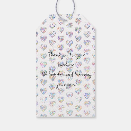 感謝のココロ Thank you 多言語17国語 字抜きカラフル Cadeaulabel (Achterkant)