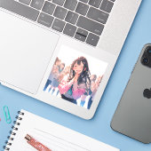 【感謝シール】ありがとうJK｜寿司娘 GenerativeAI Sticker (Laptop met iPhone)