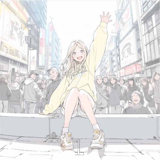 手を振るJKシール|寿司娘 Seal GenerativeAI Sticker (Voorkant)