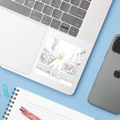 手を振るJKシール|寿司娘 Seal GenerativeAI Sticker (Laptop met iPhone)