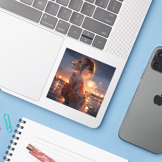 手持ち花火/Hand held fireworks | 東京娘 GenerartiveAI シール Sticker (Laptop met iPhone)