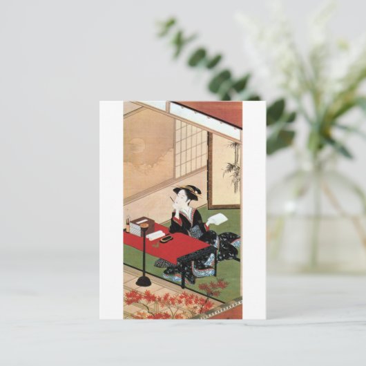 手 紙 書 女, 春 Woman die een brief schrijft, Shunsho Briefkaart (Staand voorkant)