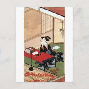 手 紙 書 女, 春 Woman die een brief schrijft, Shunsho Briefkaart