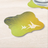 折鶴と紗綾形紋様（金地に紺青色）のペーパーコースター KARTONNEN ONDERZETTERS (Gekanteld)