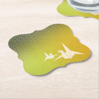 折鶴と紗綾形紋様(金地に紺青色)のペーパーコースター KARTONNEN ONDERZETTERS