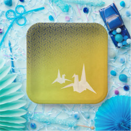 折鶴と紗綾形紋様（金地に紺青色）のペーパープレート PAPIEREN BORDJE