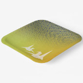 折鶴と紗綾形紋様（金地に紺青色）のペーパープレート PAPIEREN BORDJE (Gebogen)