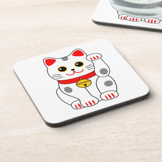招 猫, Manekineko (Lucky cat, Beckoning cat) Drankjes Onderzetter (Linkerzijde)
