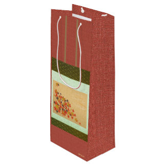 掛け軸のようなワイン用ペーパーギフトバッグ (紅葉と流水紋) WIJN CADEAUTAS