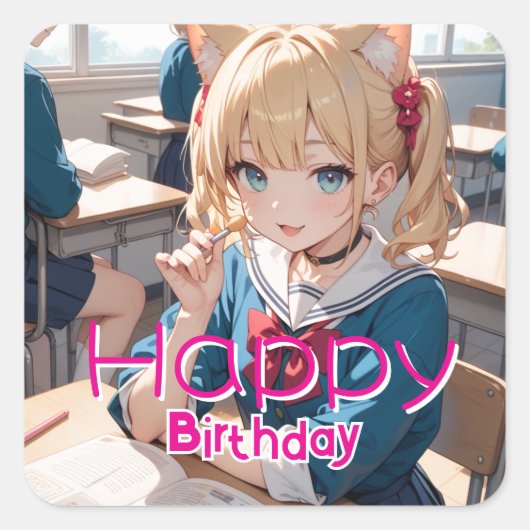 教室にいる猫耳の少女 VIERKANTE STICKER (Voorkant)