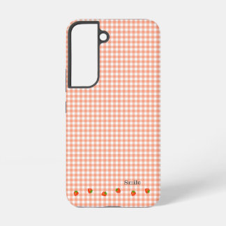 文字 カスタマイズ いちご チェック オレンジ SAMSUNG GALAXY HOESJE