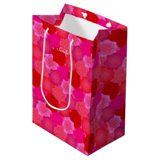 文字　カスタマイズ　バラ　ピンク          ミディアムペーパーバッグ MEDIUM CADEAUZAKJE (Voorkant Gekanteld)