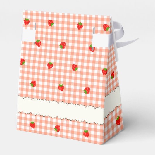 文字　カスタム　いちご＆ギンガムチェック（サーモンピンク）   フェイバーボックス BEDANKDOOSJES (Achterkant)