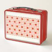 文字 カスタム いちご&チェック(オレンジ) メタルランチボックス (Achterkant)