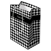 文字　カスタム　チェック（ブラック×ホワイト）  MEDIUM CADEAUZAKJE (Achterkant Gekanteld)