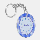 文字 カスタム チェリー×チェック(ブルー) キーホルダー SLEUTELHANGER (Voorkant Links)