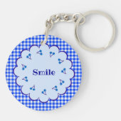 文字 カスタム チェリー×チェック(ブルー) キーホルダー SLEUTELHANGER (Achterkant)