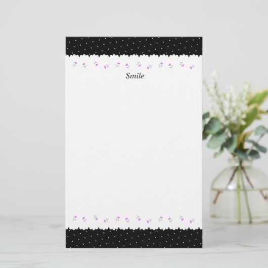 文字　カスタム　野ばら＆ドット（ブラック）    便箋 BRIEFPAPIER (Staand voorkant)